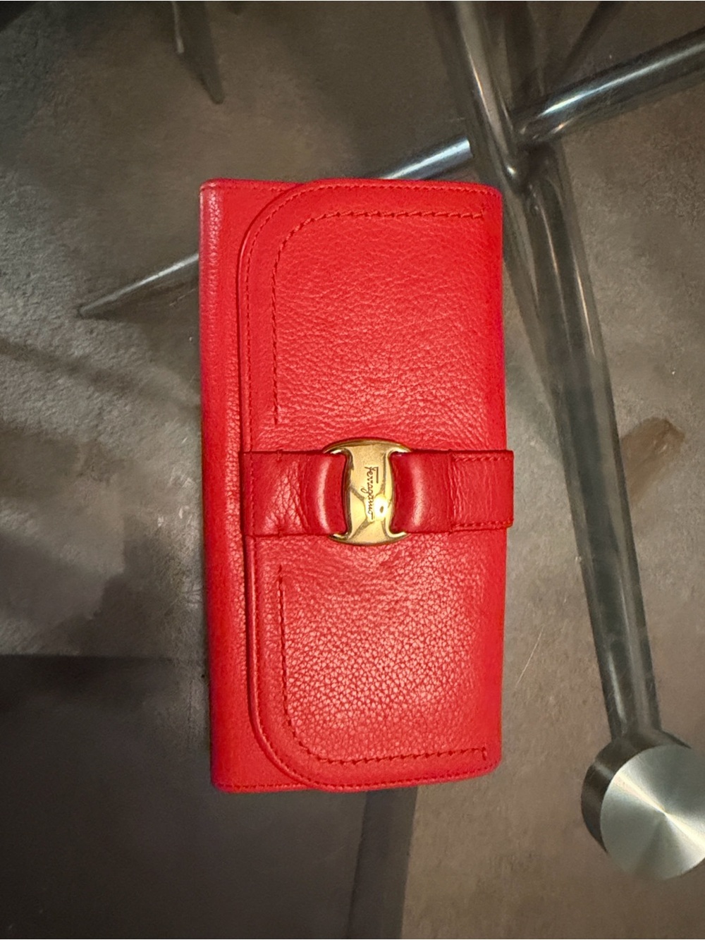 Salvatore Ferragamo Red Leather Continental Wallet with Gold Gancini